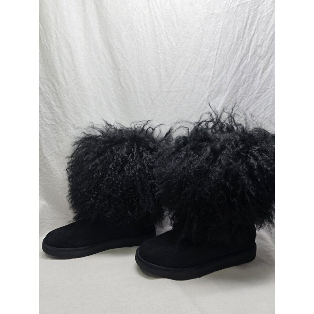 Ugg Women's Lida Boot Mongolian Sheepskin and Suede Black Size 6 US- RARE STYLE
